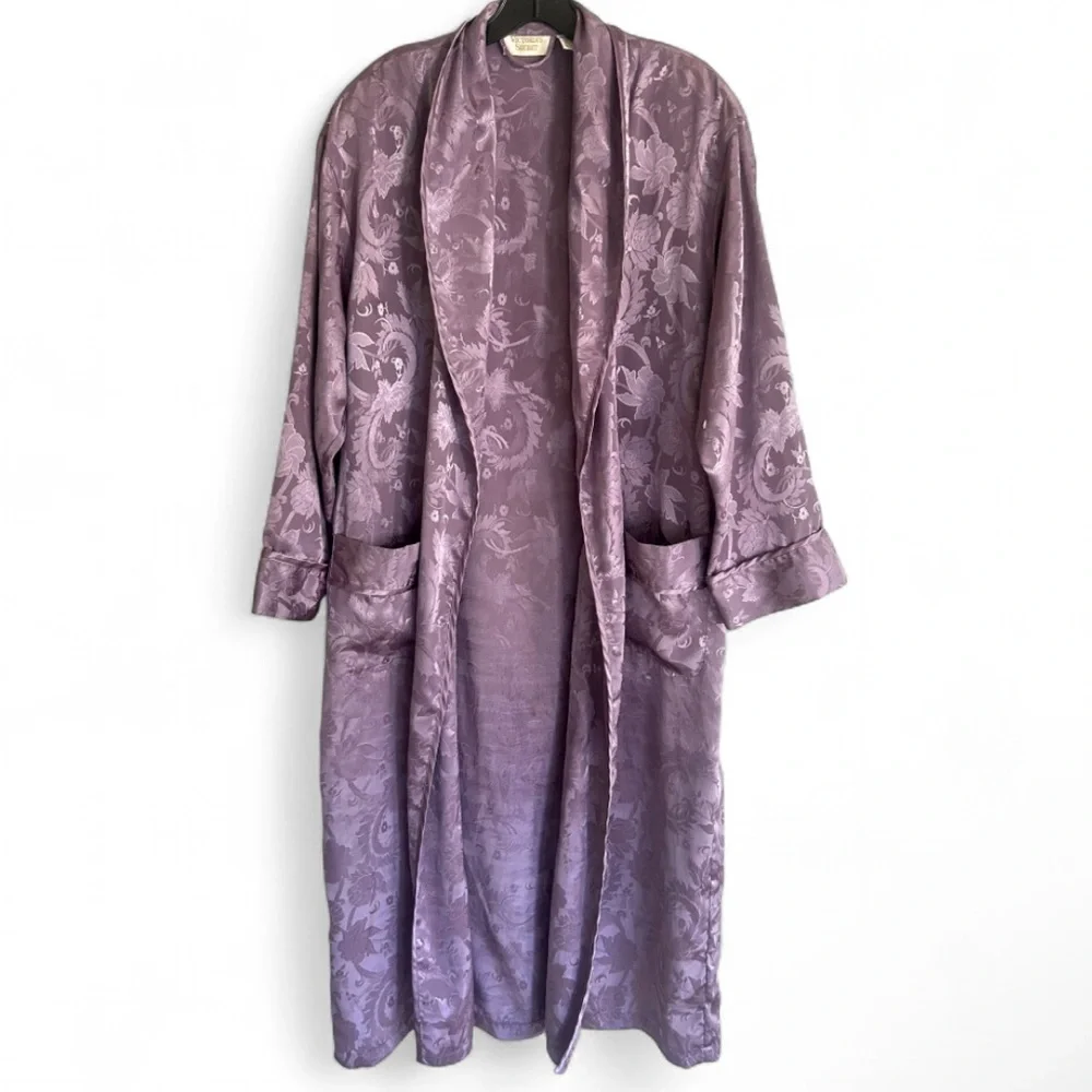 Vintage Victoria’s Secret Gold Label Floral Jacquard Satin Duster Kimono Robe S